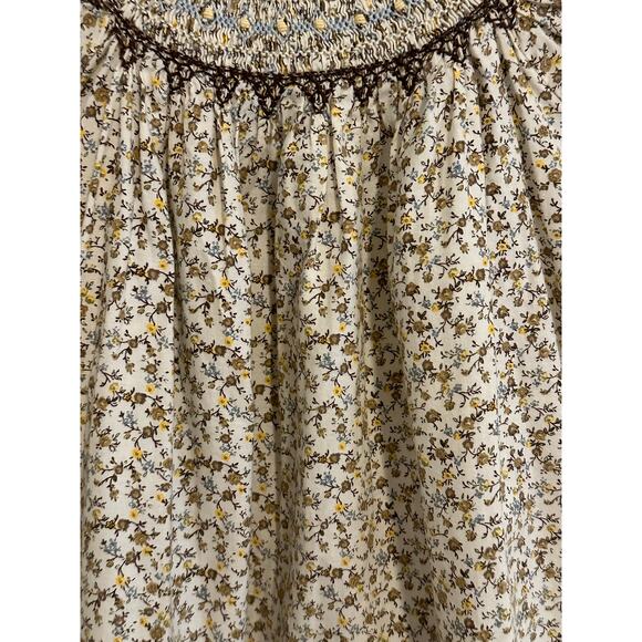 The Plantation Shop Girls 1T Brown Blue Yellow Floral Short Sleeve Smocked Dress - Picture 2 of 9
